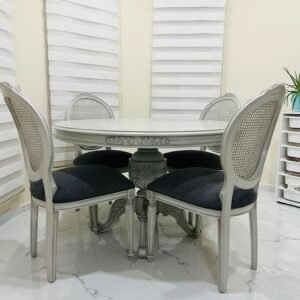 oymalı eskitmeli yuvarlak yemek masası takımı